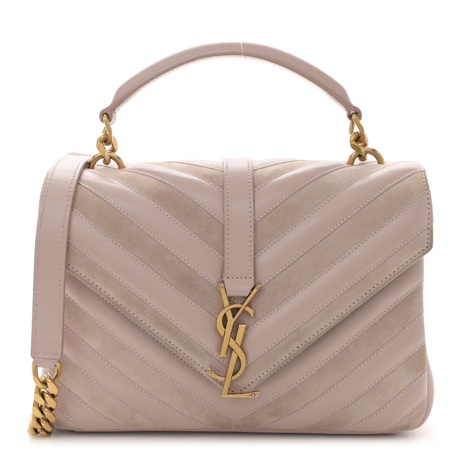 Saint Laurent Calfskin Suede Matelasse Chevron Medium Monogram College Bag Rose Poudre 1 of 11