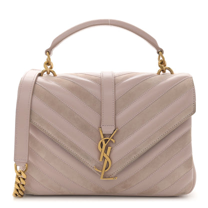 Saint Laurent Calfskin Suede Matelasse Chevron Medium Monogram College Bag Rose Poudre 1 of 11