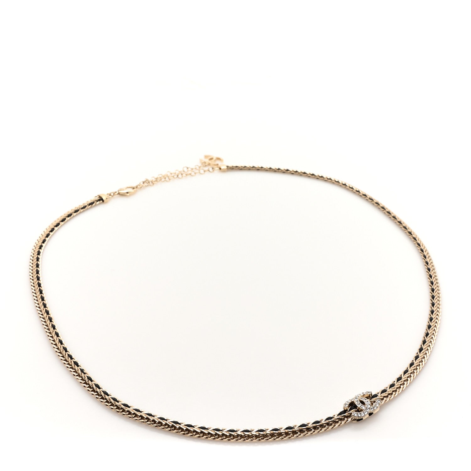 Chanel Lambskin Crystal Chain CC Fancy Belt 75 30 Gold Black 1 of 4