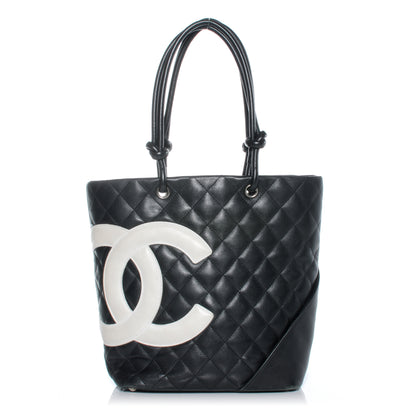 Chanel Calfskin Quilted Medium Cambon Tote Black White 1 of 8