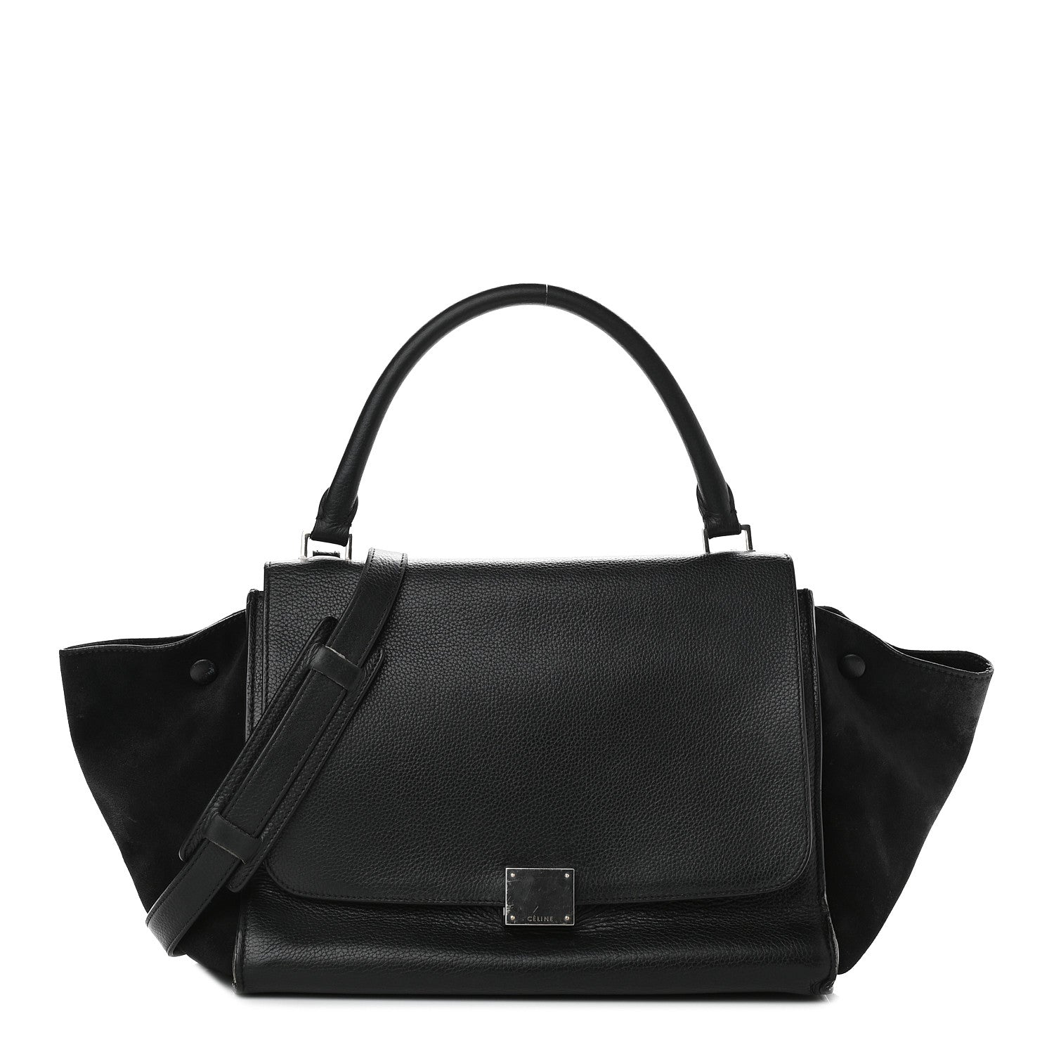Celine Drummed Calfskin Suede Large Trapeze Black 1 of 15