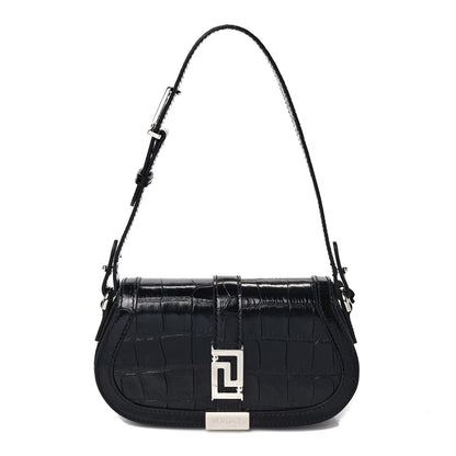 Versace Calfskin Crocodile Embossed Greca Goddess Mini Shoulder Bag Black 1 of 9