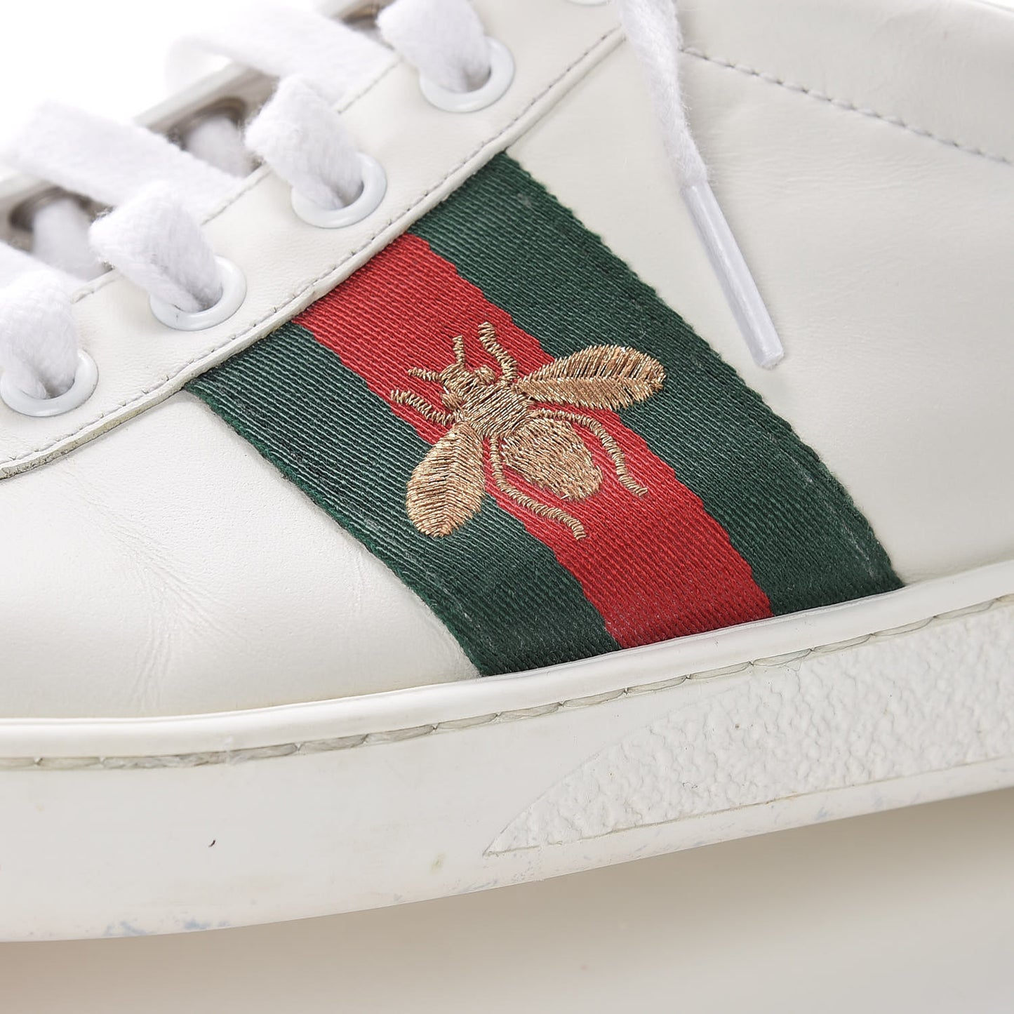 Calfskin Ayers Bee Embroidered Ace Sneakers 38.5 White Green