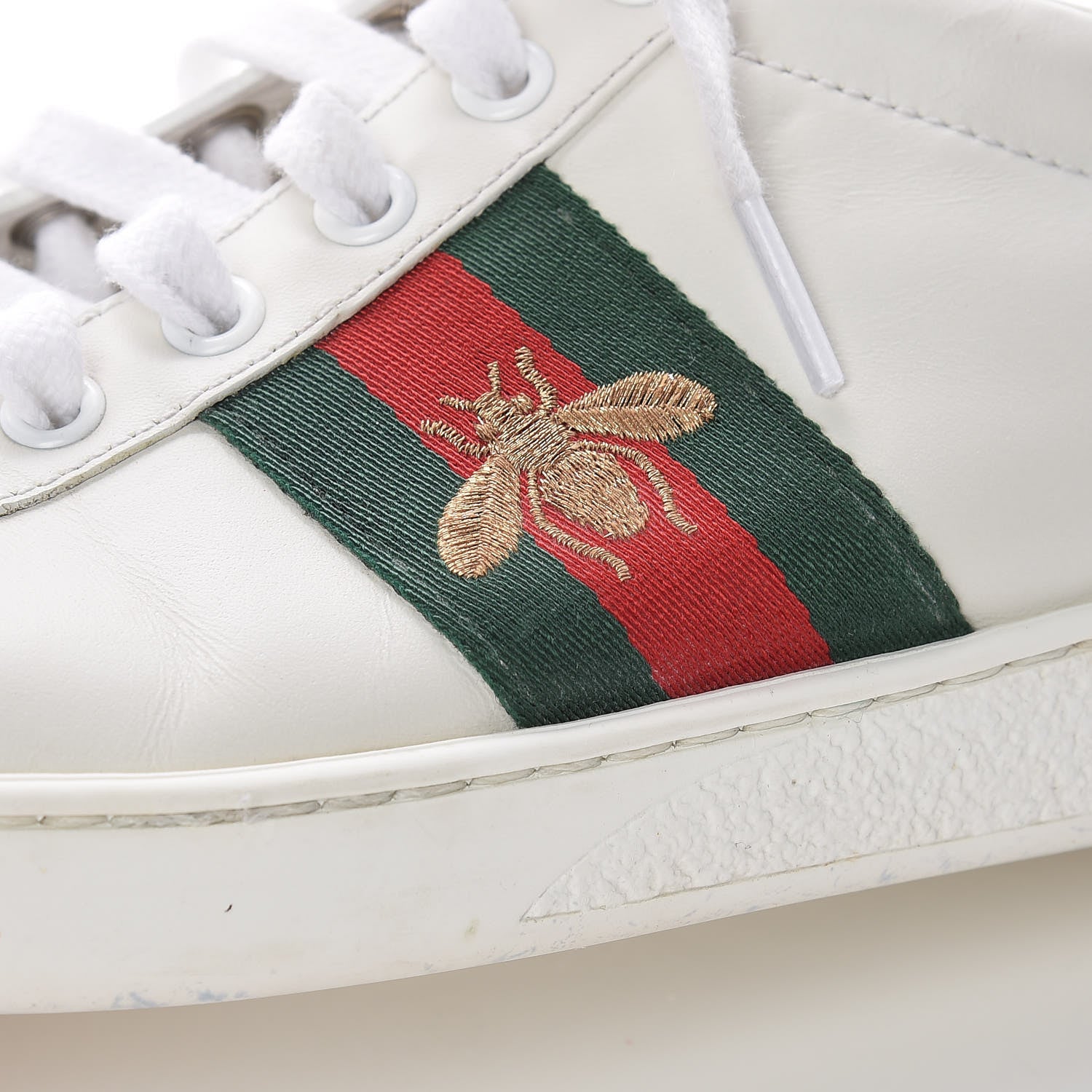 Gucci Calfskin Ayers Bee Embroidered Ace Sneakers 38.5 White Green 24 of 27