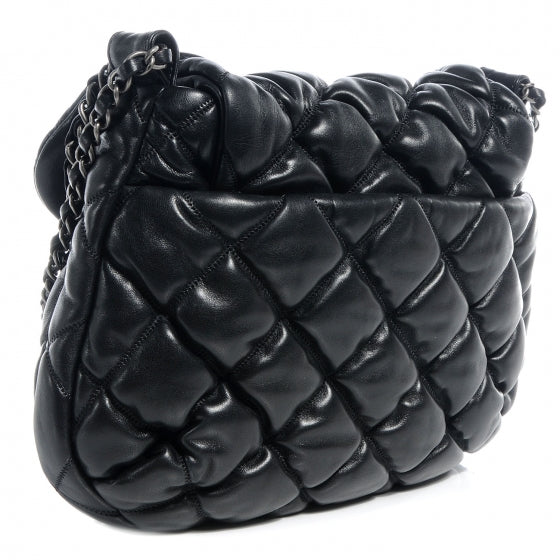 Lambskin Bubble Quilt Flap Bag Black
