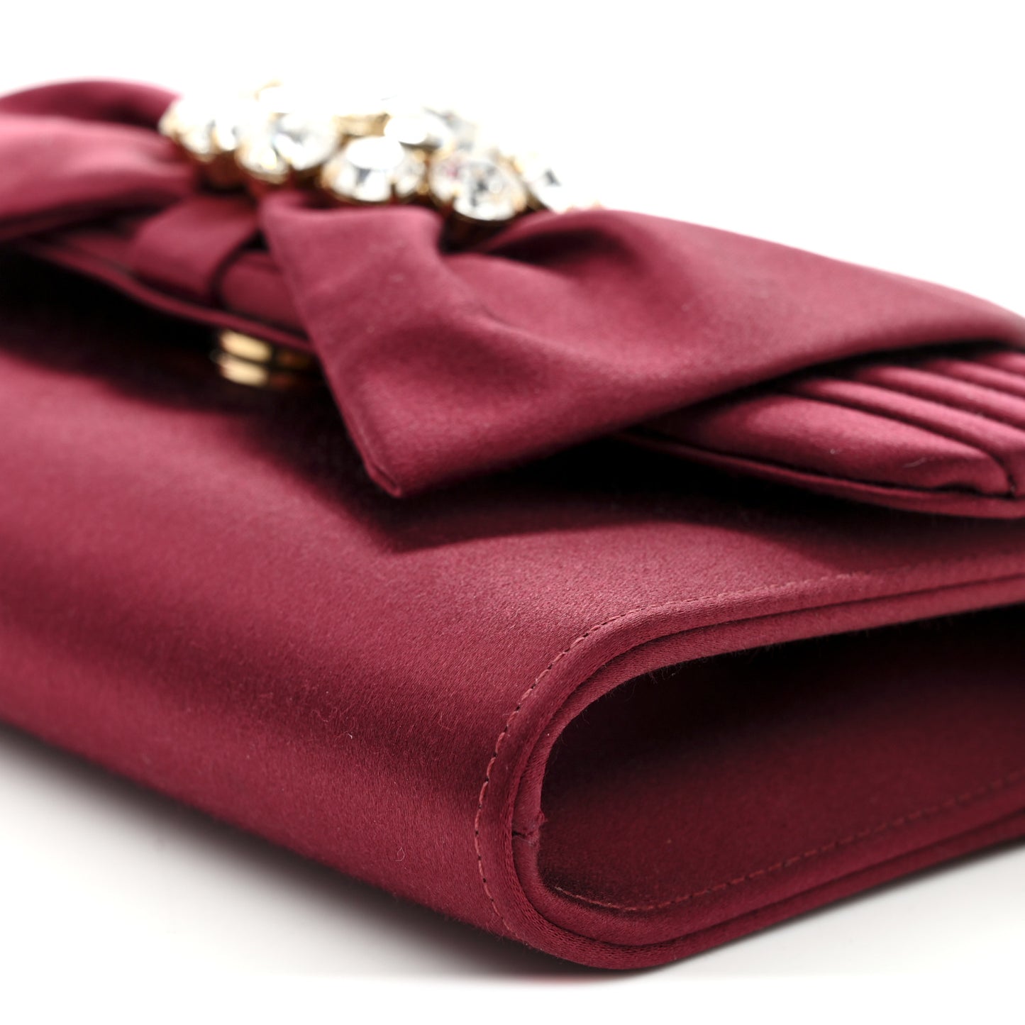 Satin Crystal Bow Chain Clutch Dark Red
