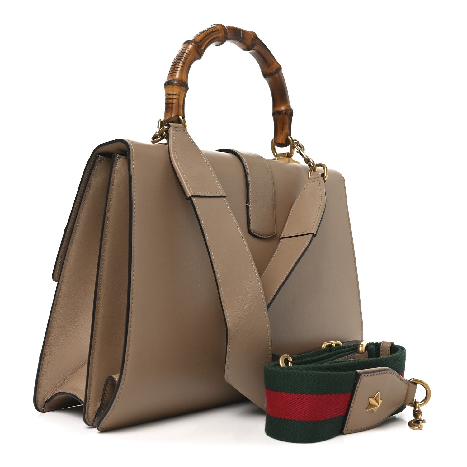Gucci Moon Calfskin Web Large Dionysus Bamboo Top Handle Bag Camelia Bright Evergreen Hibiscus Red 3 of 10