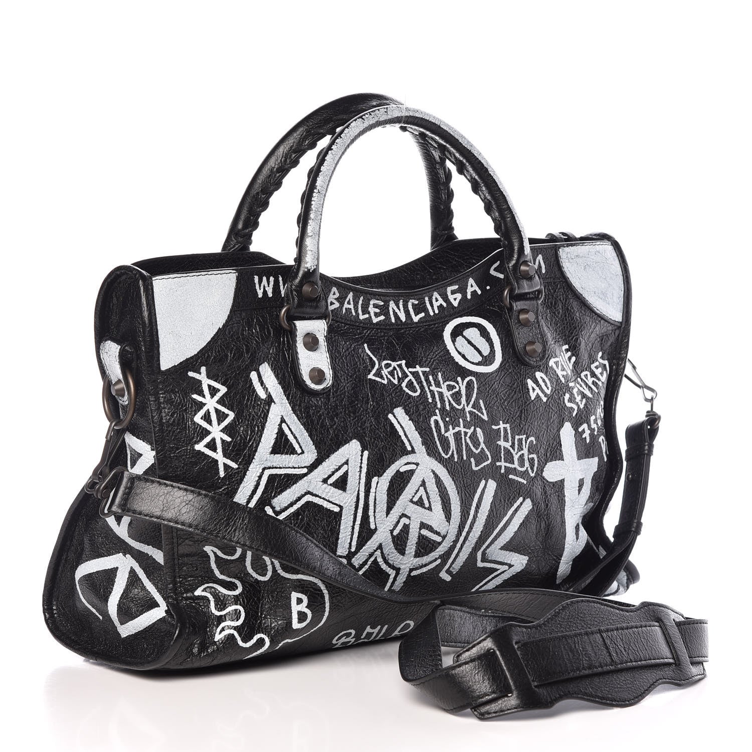Balenciaga Agneau Arena Graffiti All Over Classic Hardware City Black White 3 of 9
