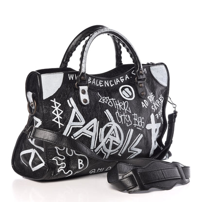 Balenciaga Agneau Arena Graffiti All Over Classic Hardware City Black White 3 of 9