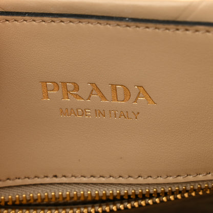Prada Soft Calfskin Triangolo Symbole Embossed Small Tote Beige Khaki 6 of 9