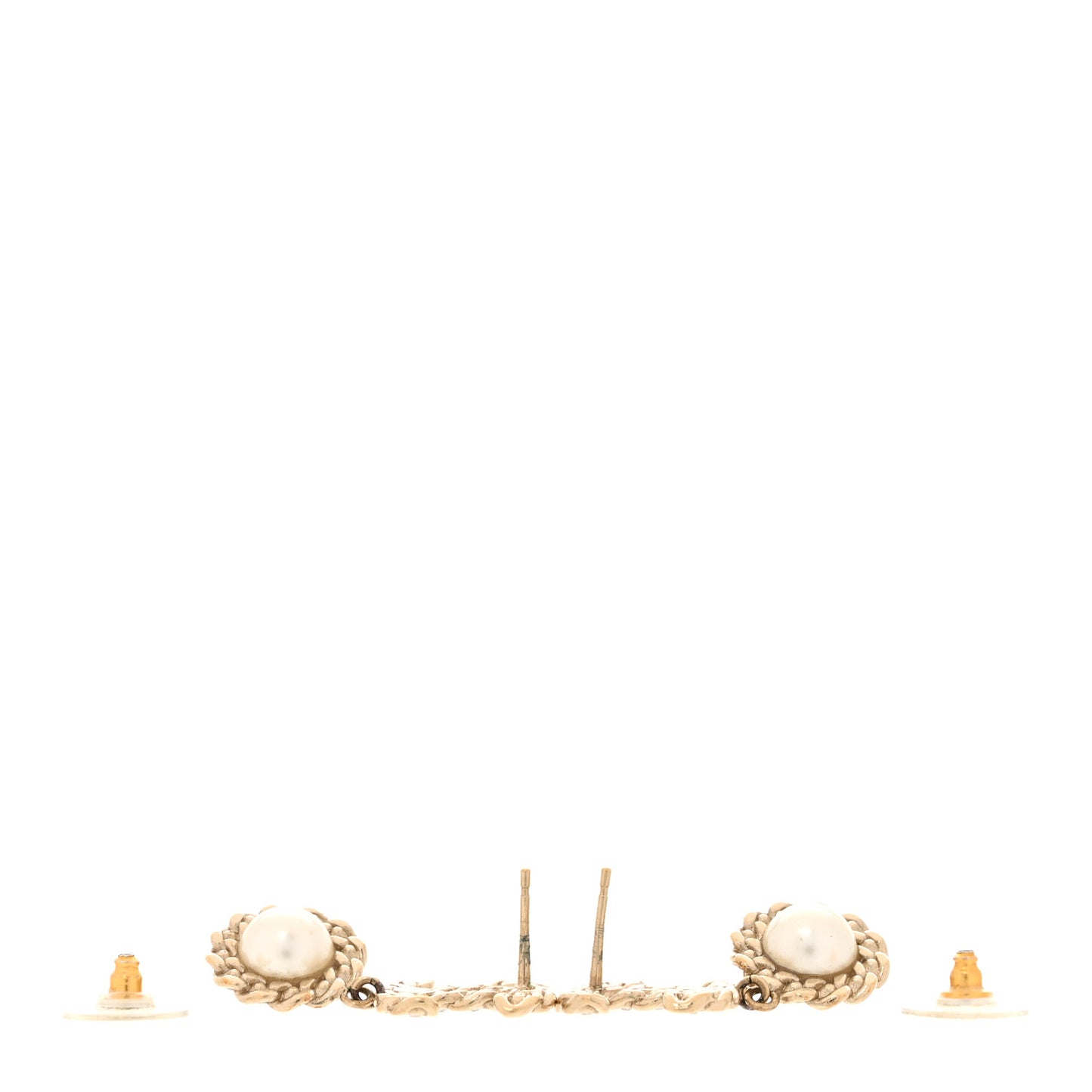 Crystal CC Pearl Drop Earrings Light Gold