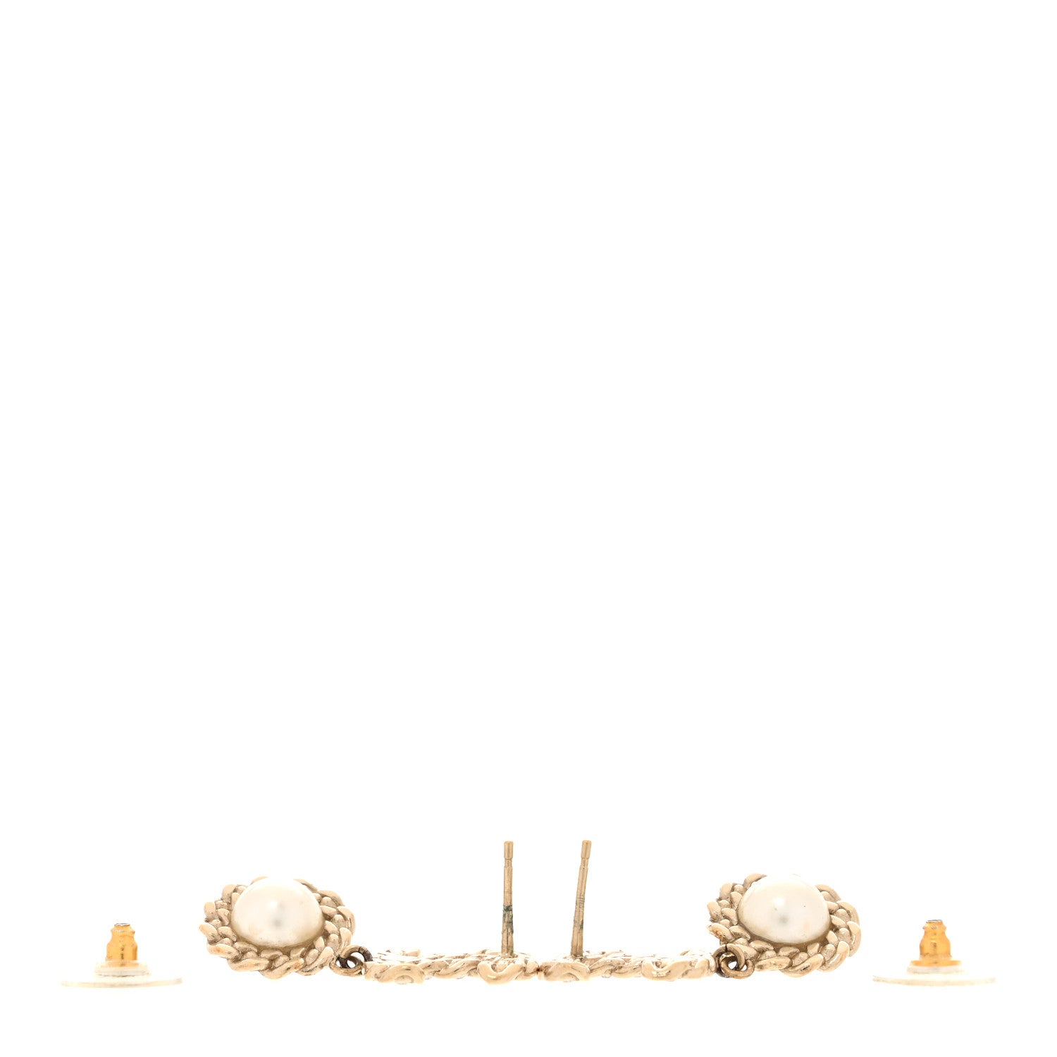 Chanel Crystal CC Pearl Drop Earrings Light Gold 3 of 8