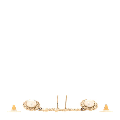 Chanel Crystal CC Pearl Drop Earrings Light Gold 3 of 8