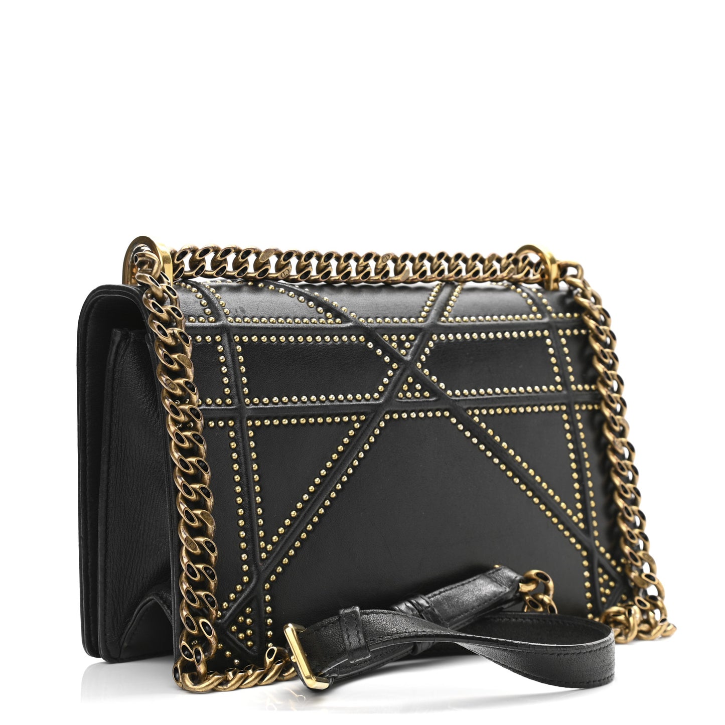 Lambskin Studded Medium Diorama Flap Bag Black