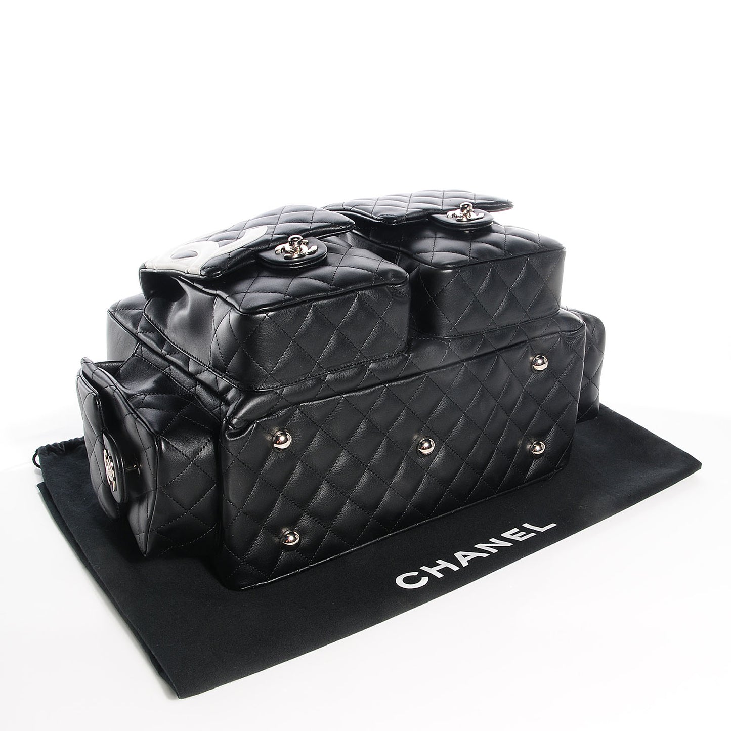 Calfskin Quilted Large Cambon Multipocket Reporter Black White