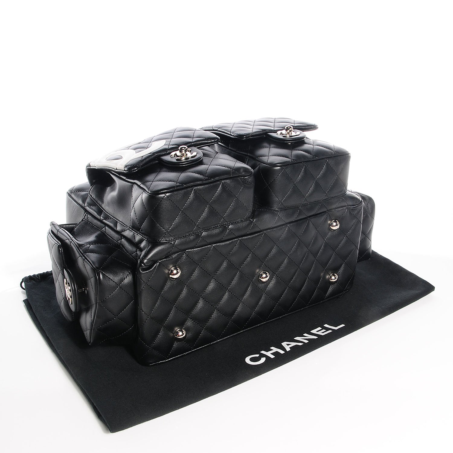 Chanel Calfskin Quilted Large Cambon Multipocket Reporter Black White 4 of 8
