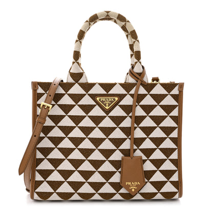 Prada Jacquard Saffiano Triangolo Symbole Embroidered Small Tote Tobacco Talco 1 of 11