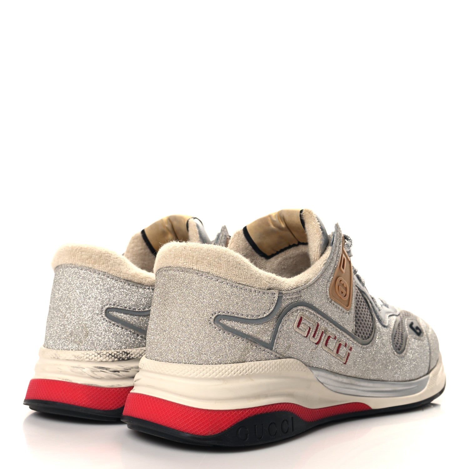 Gucci Metallic Calfskin Glitter Mesh Mens Ultrapace Sneakers 8 Silver Light Grey Mystic White 5 of 9