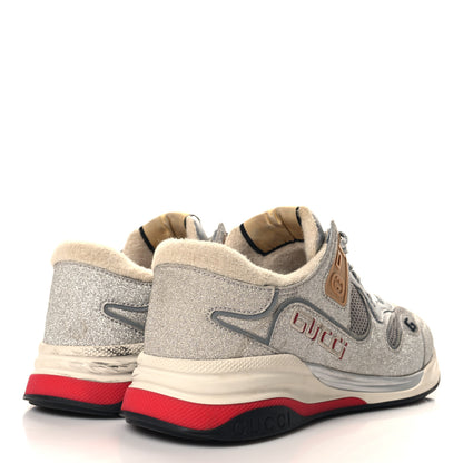Gucci Metallic Calfskin Glitter Mesh Mens Ultrapace Sneakers 8 Silver Light Grey Mystic White 5 of 9