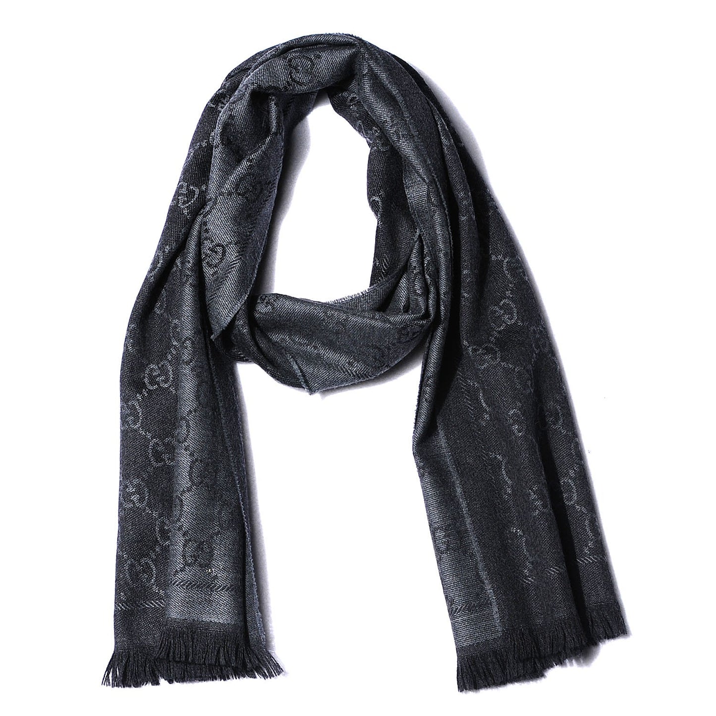 Wool Monogram Fringe Scarf Anthracite Black