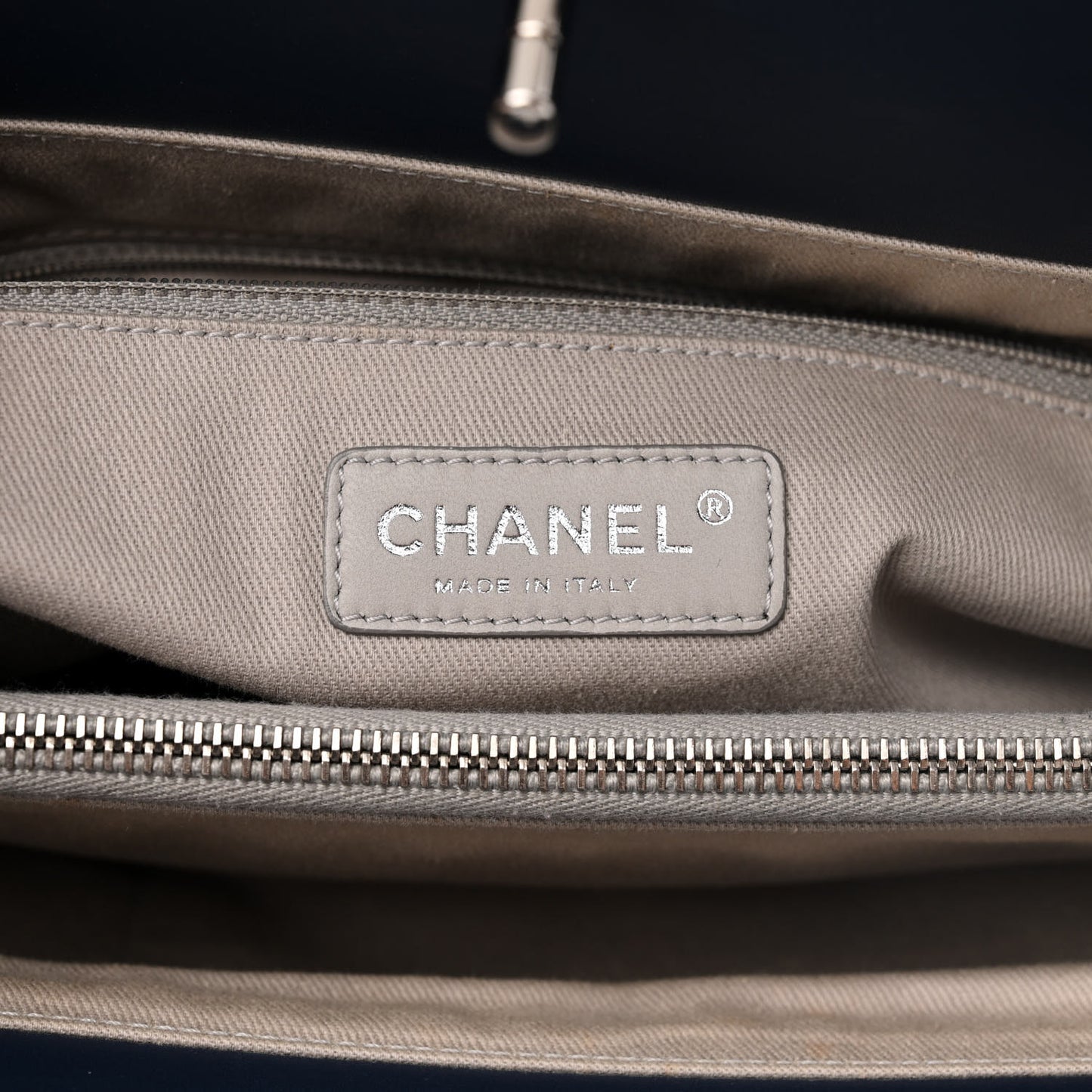 Aged Calfskin Quilted Be CC Tote Blue