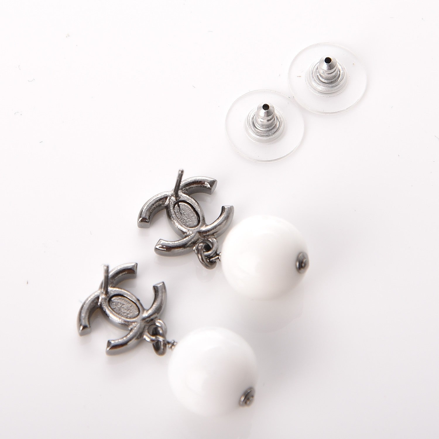 Chanel Glitter Enamel Bead CC Drop Earrings White Yellow 4 of 5