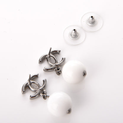 Chanel Glitter Enamel Bead CC Drop Earrings White Yellow 4 of 5