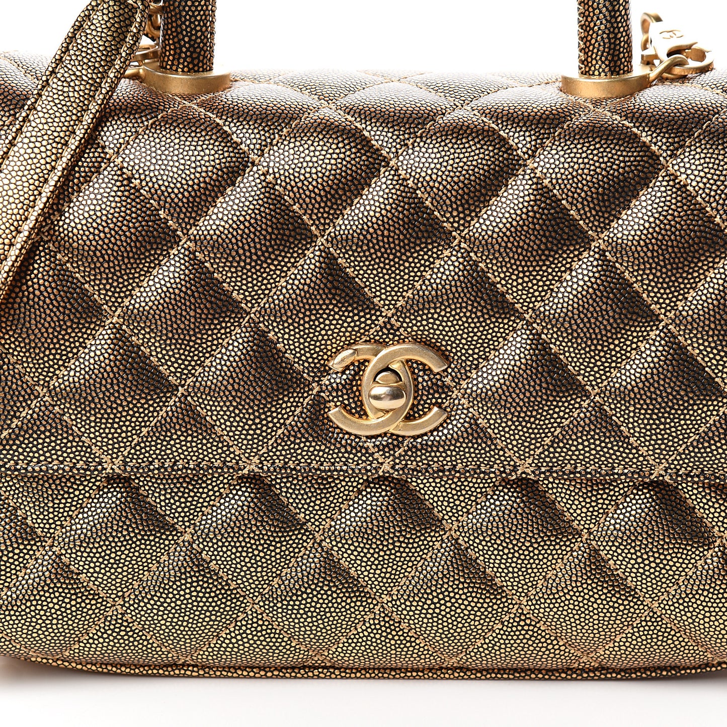 Metallic Caviar Quilted Mini Coco Handle Flap Gold