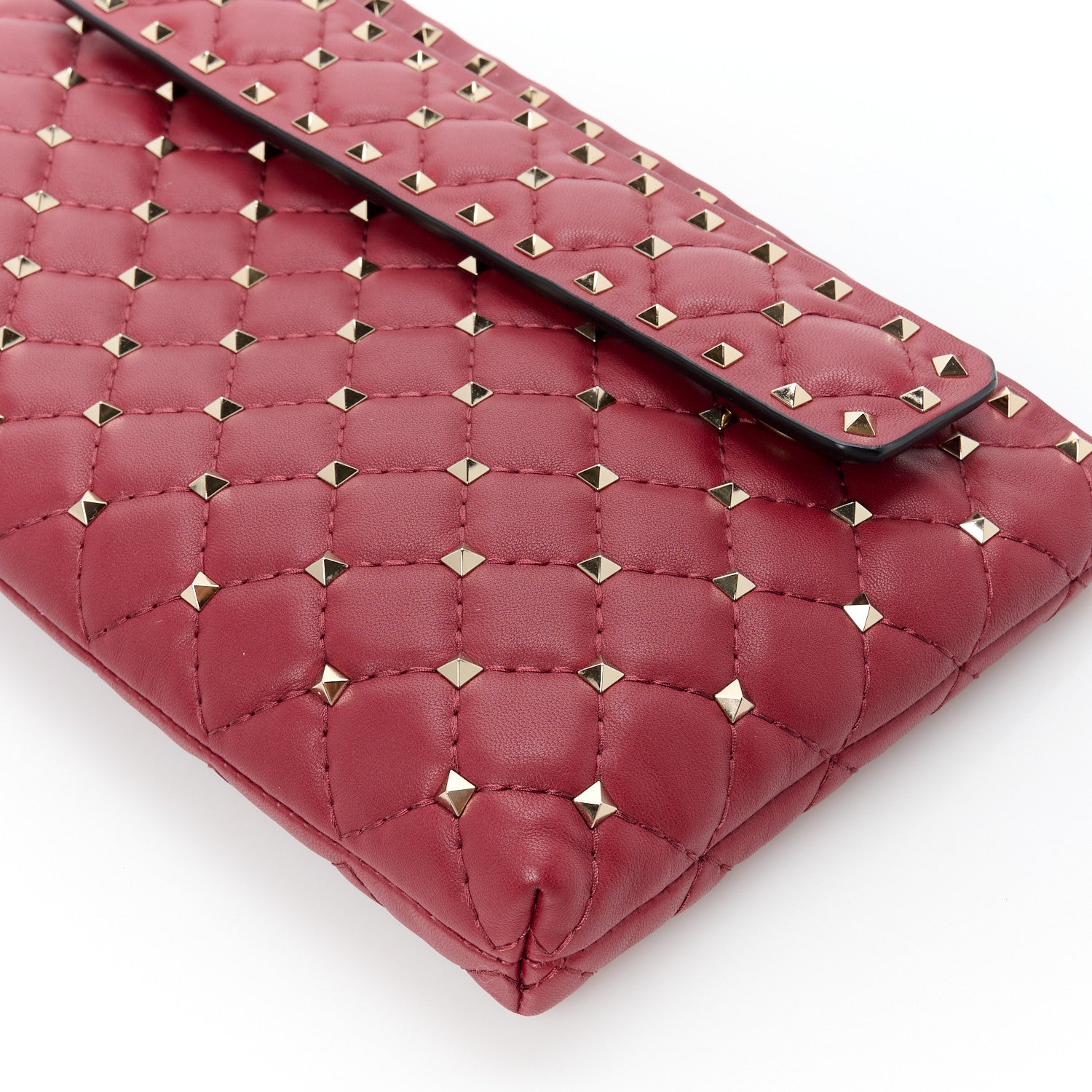 Valentino Garavani Nappa Rockstud Spike Side Slip Zip Clutch Rubino 11 of 11