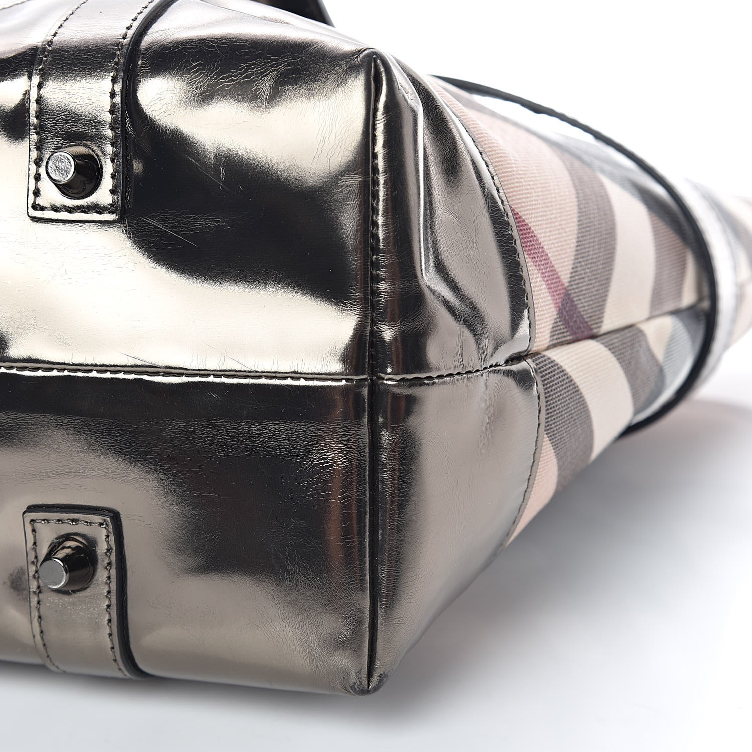 Burberry Metallic Calfskin Nova Check Tote Pewter 16 of 16