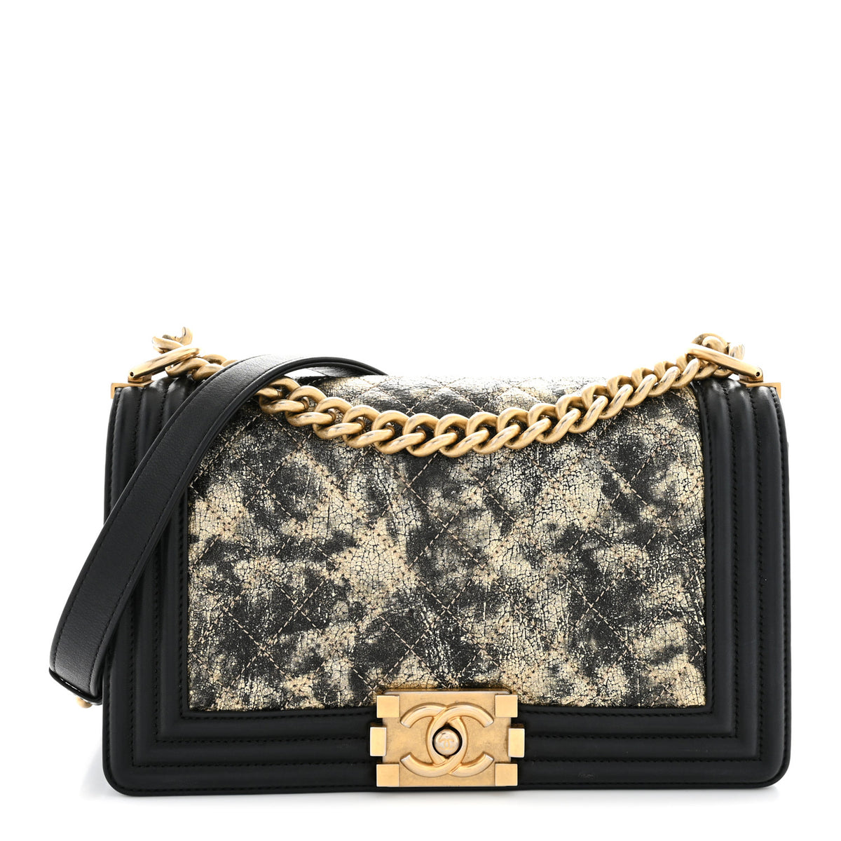 Chanel Metallic Crumpled Goatskin Medium Boy Flap Black Gold 1 of 10