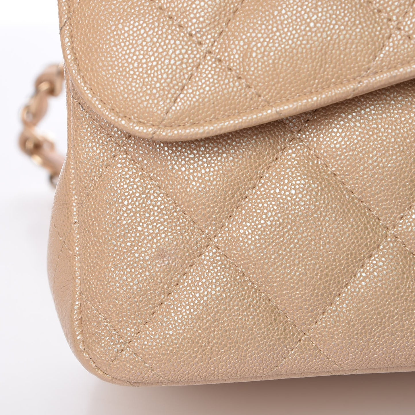 Iridescent Caviar Quilted Jumbo Double Flap Beige