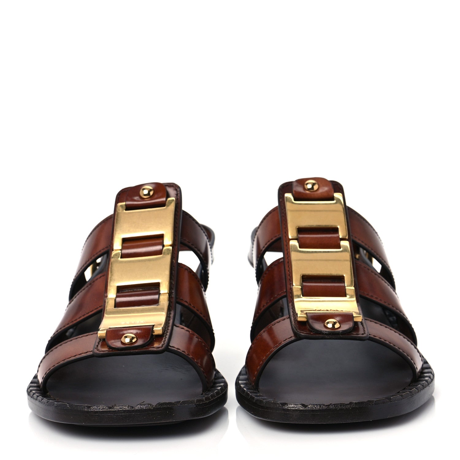 Prada Calfskin Buckle Sandals 37 Brown 2 of 7