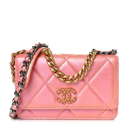 Chanel Iridescent Calfskin Quilted Chanel 19 Wallet On Chain WOC Pink 1 of 9