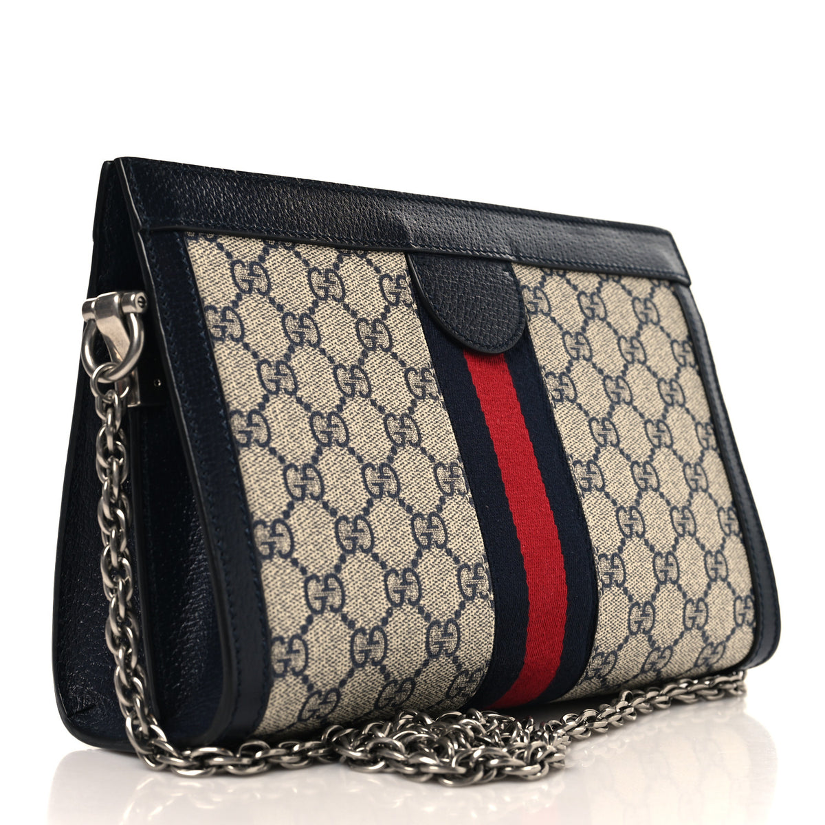 Gucci GG Supreme Monogram Textured Dollar Calfskin Web Small Ophidia Chain Shoulder Bag Beige Blue 2 of 10