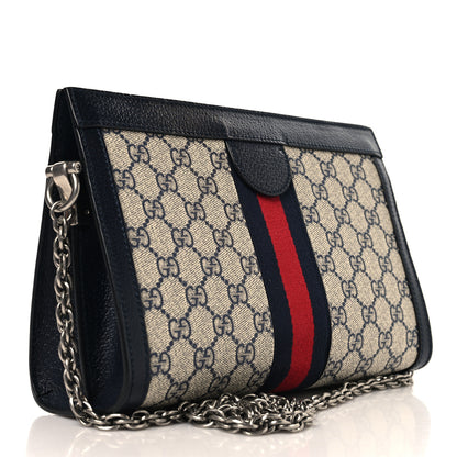 Gucci GG Supreme Monogram Textured Dollar Calfskin Web Small Ophidia Chain Shoulder Bag Beige Blue 2 of 10