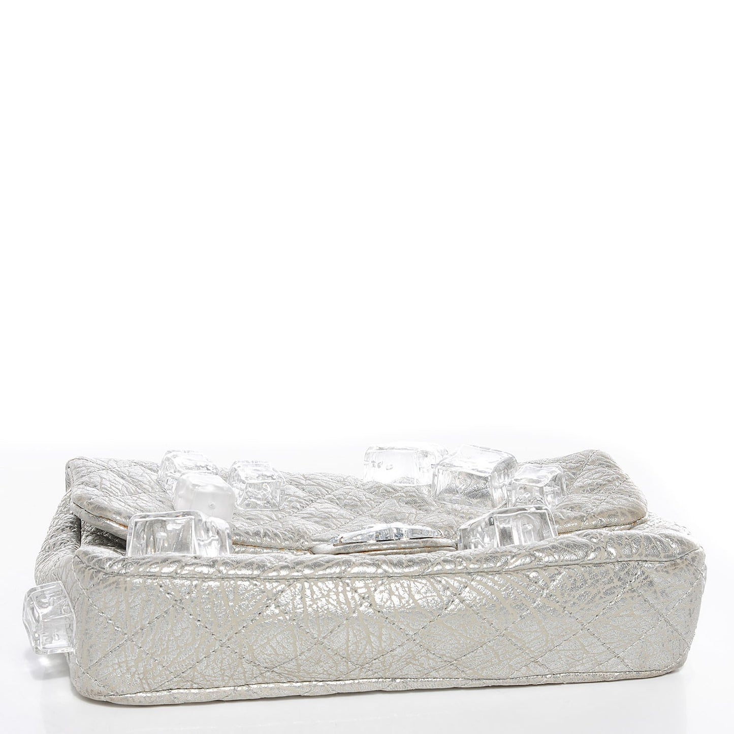 Calfskin Ice Cube On the Rocks Medium Flap Silver