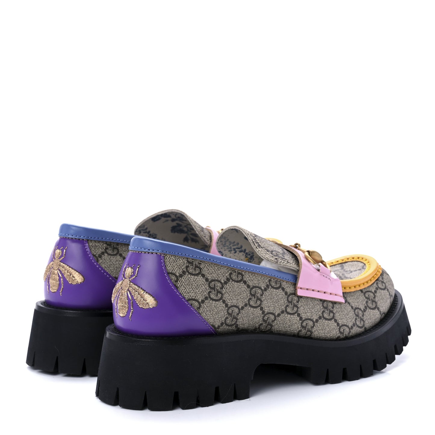 GG Supreme Monogram Cordovan Lux Womens Harald Horsebit 25mm Platform Loafers 37 Beige Sugar Pink Crop Shine Purple Marine