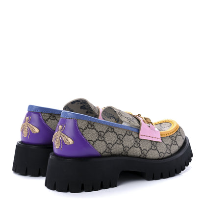 Gucci GG Supreme Monogram Cordovan Lux Womens Harald Horsebit 25mm Platform Loafers 37 Beige Sugar Pink Crop Shine Purple Marine 4 of 8