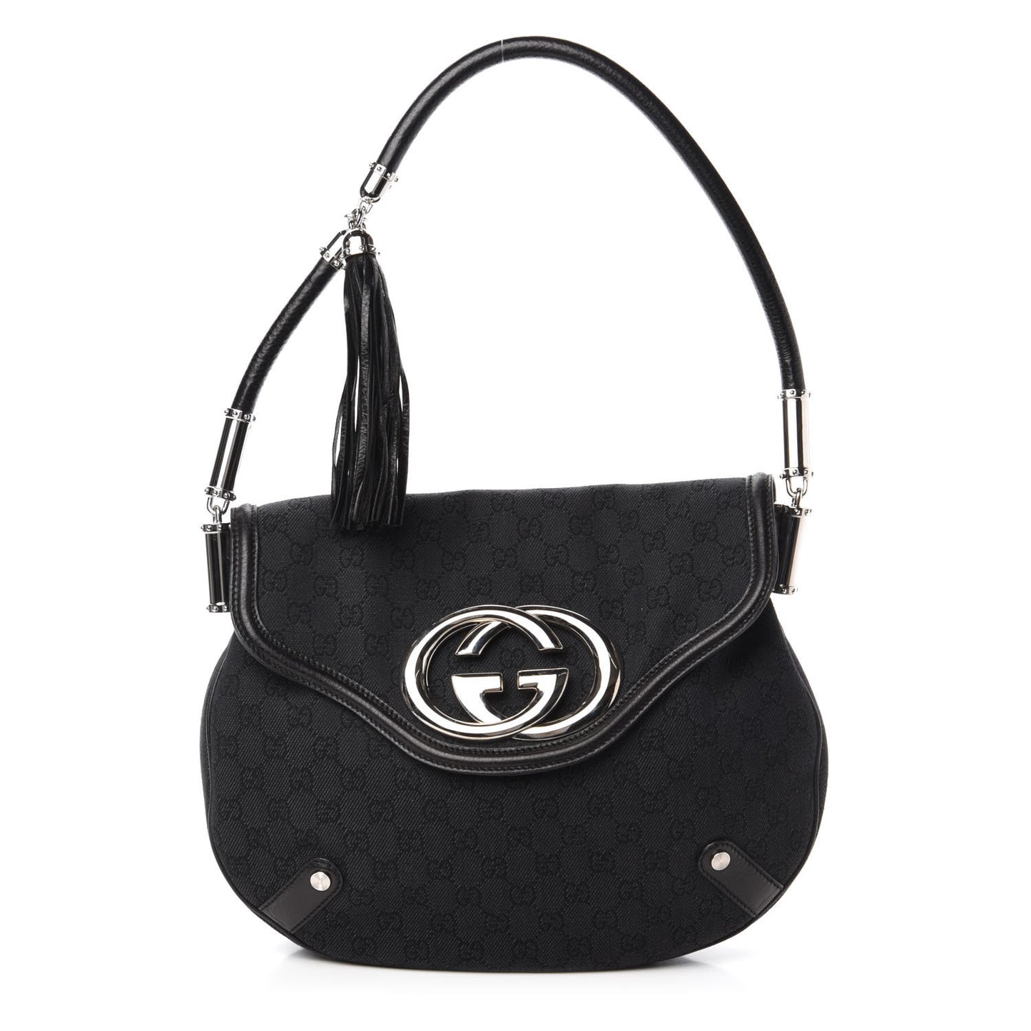Denim Monogram Britt Tassel Shoulder Bag Black
