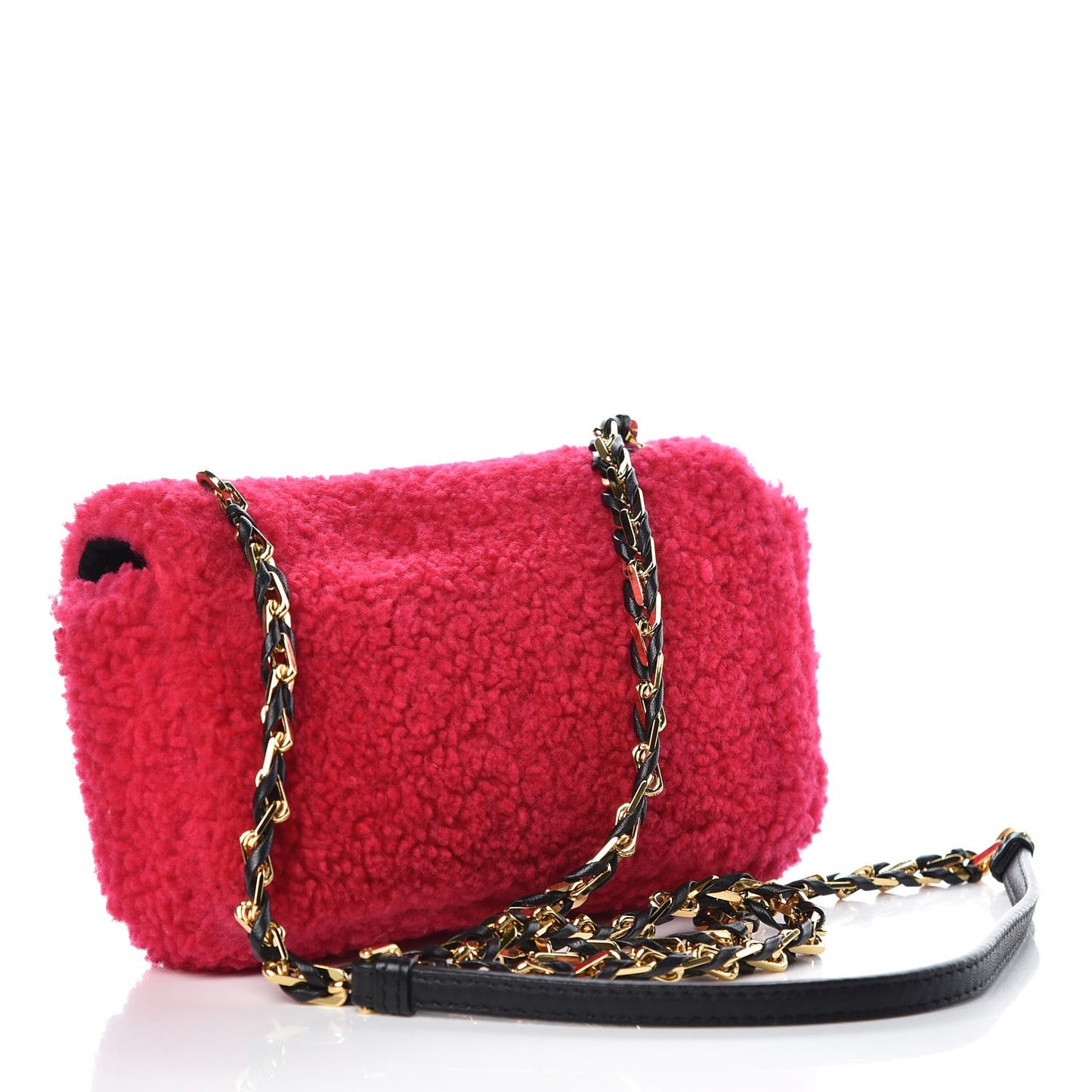 Shearling Nappa Mini Be Baguette Shoulder Bag Fuxia Black