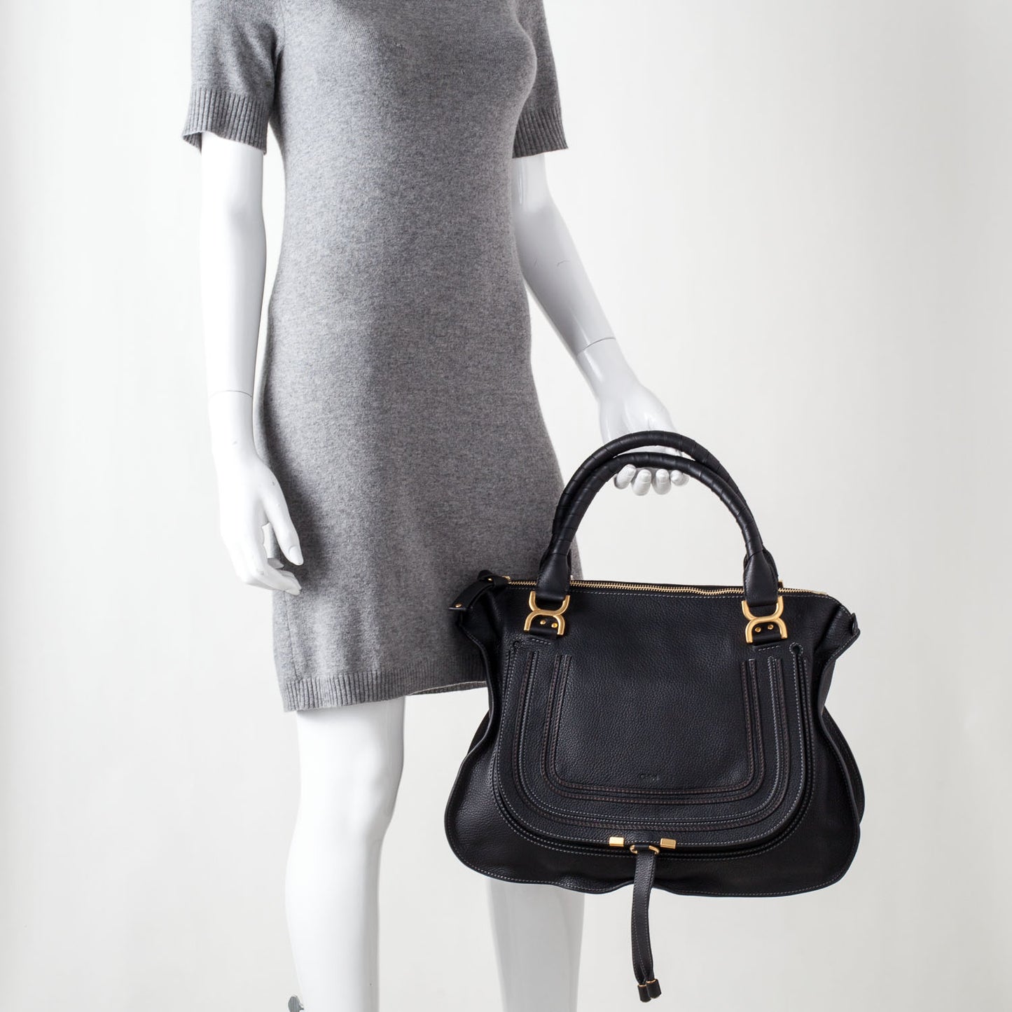 Leather Large Marcie Satchel Black
