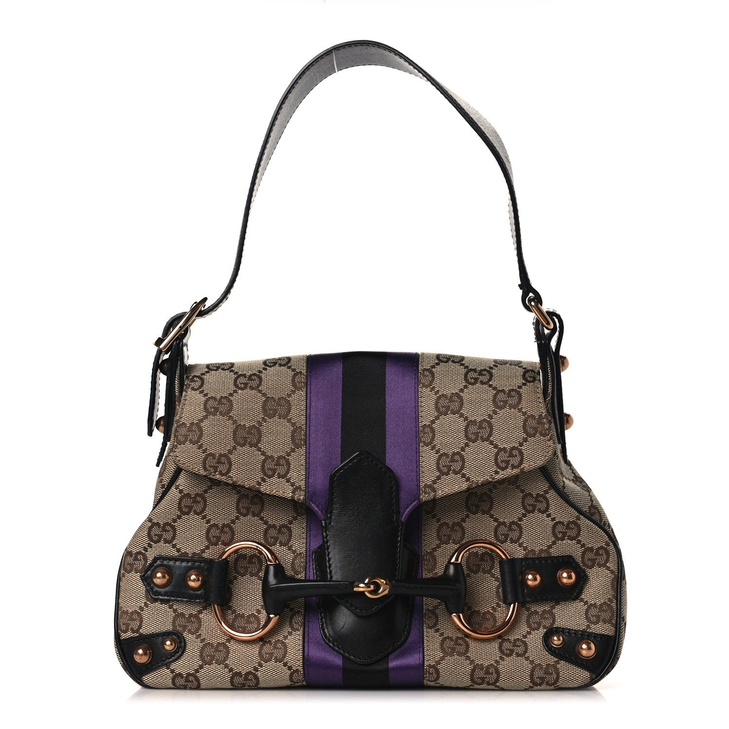 Gucci Monogram Horsebit Web Flap Bag Brown Purple 1 of 9
