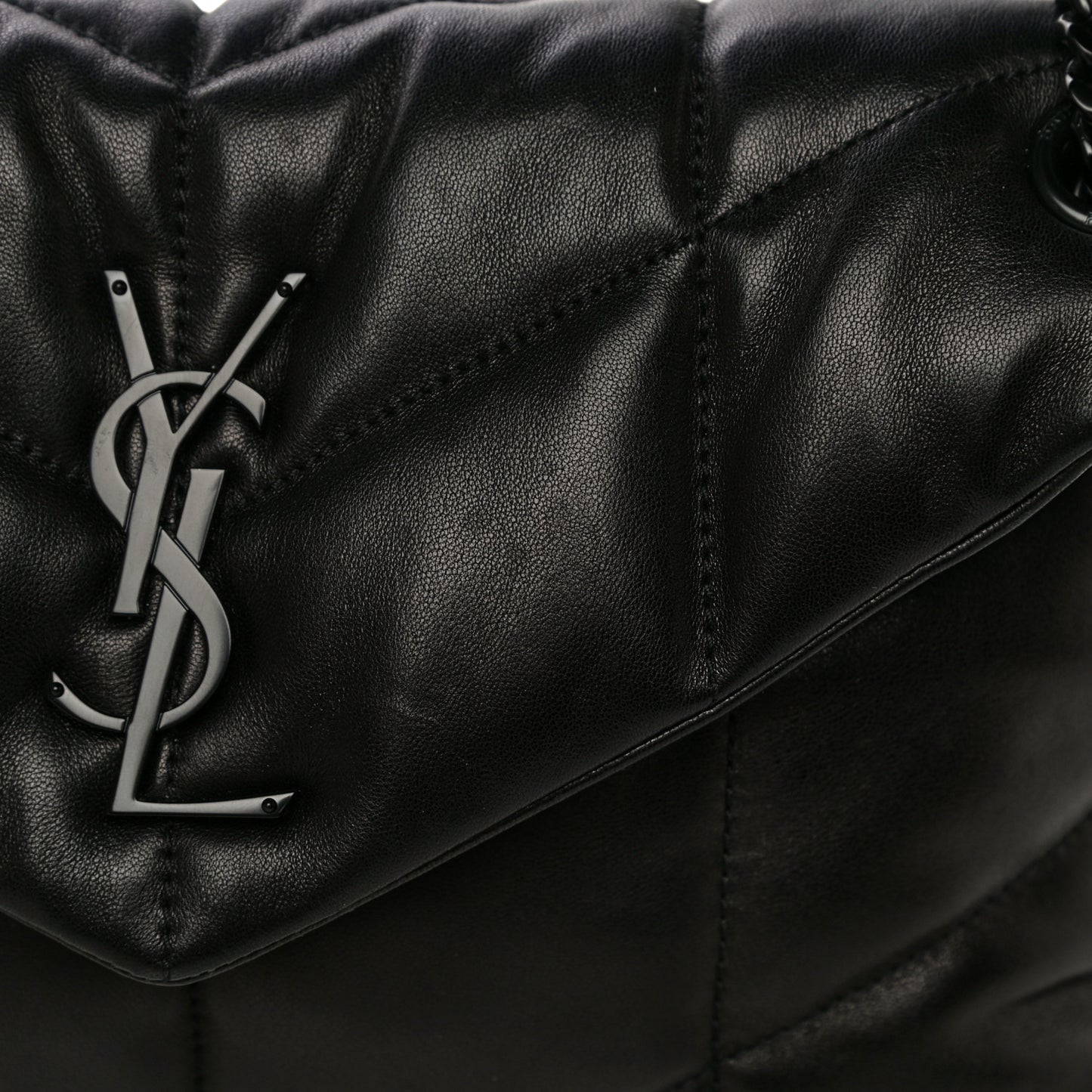 Lambskin Quilted Small Loulou Puffer Monogram Chain Satchel Black