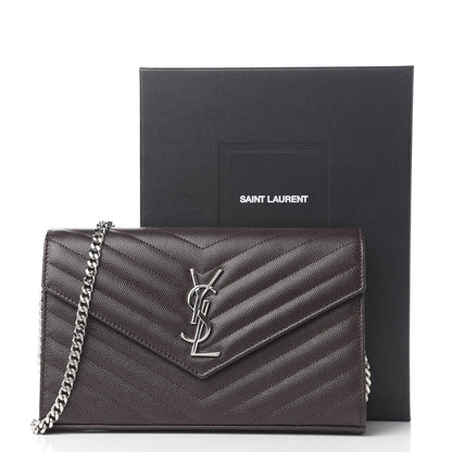 Saint Laurent Grain De Poudre Matelasse Chevron Monogram Chain Wallet Dark Brown 10 of 10