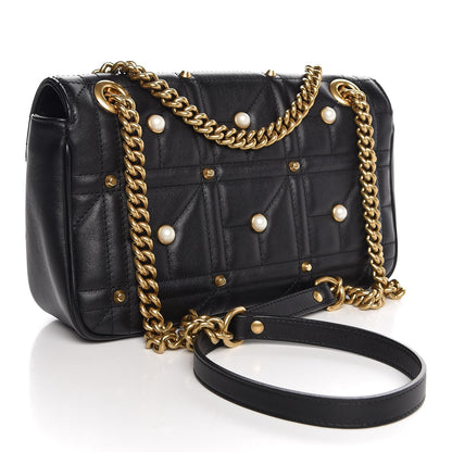 Gucci Calfskin Matelasse Studded Small Pearly GG Marmont Shoulder Bag Black 3 of 8