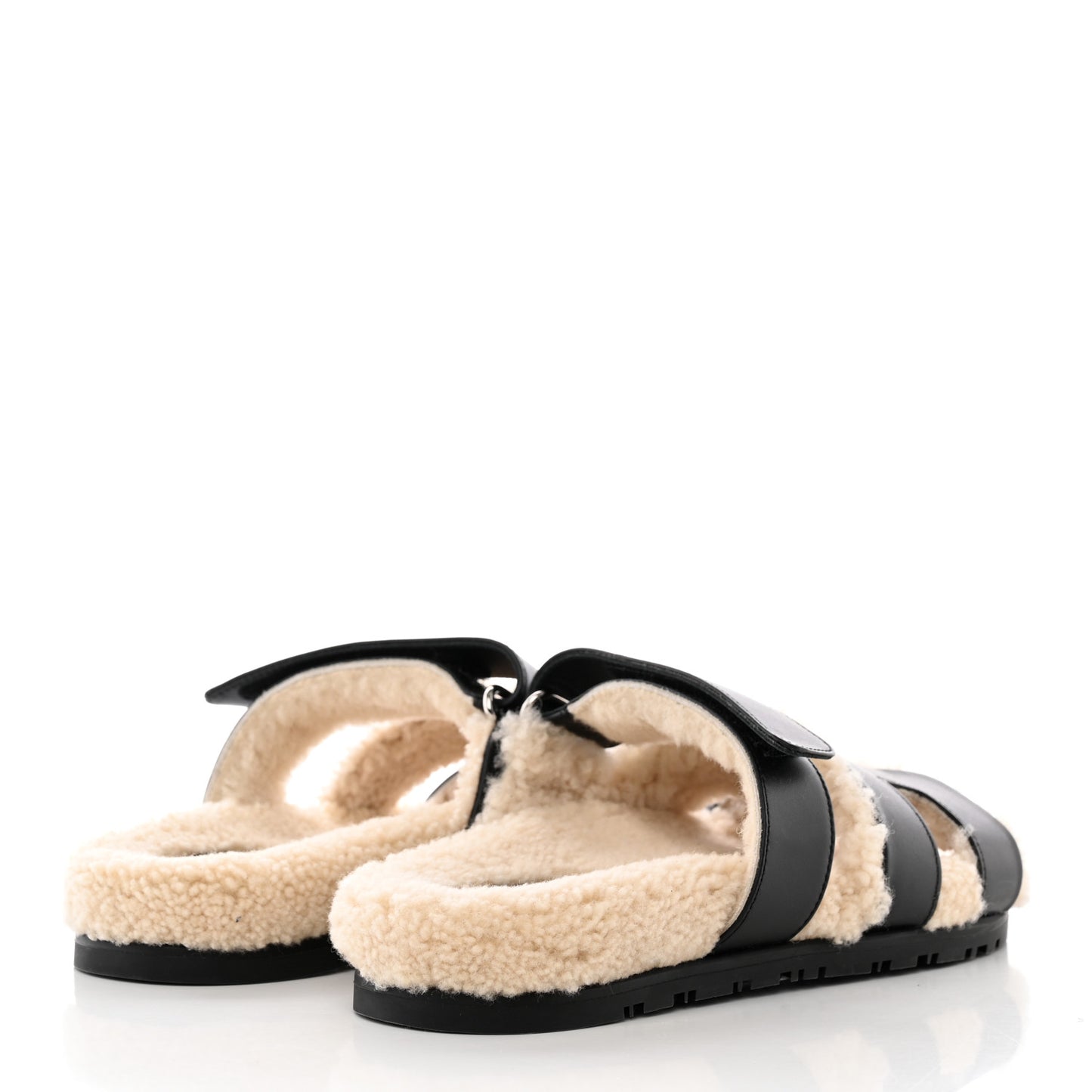 Calfskin Woolskin Womens Chypre Sandals 36.5 Black Ecru