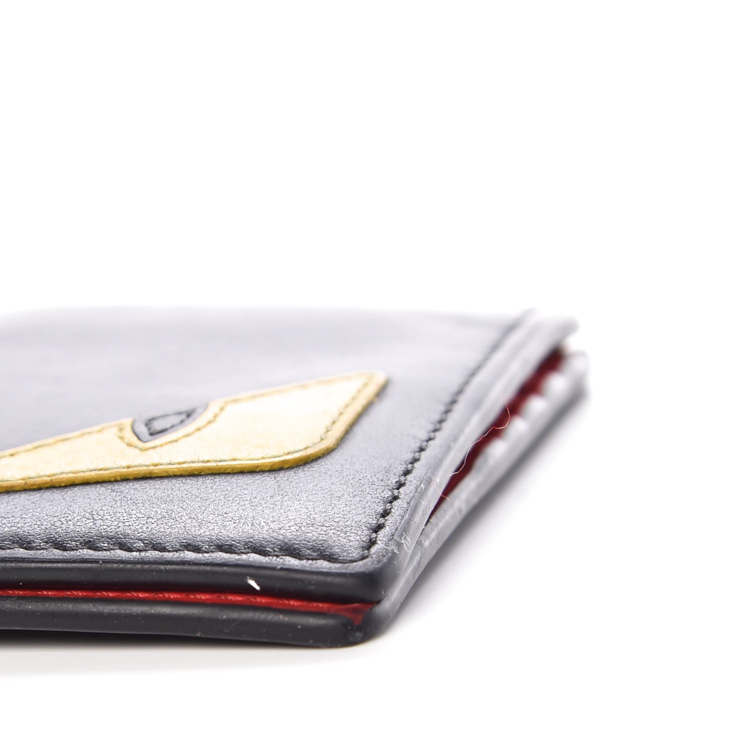Fendi Vitello Century Monster Eyes Inlay Bi-Fold Wallet Black Giallo Rosso 9 of 14
