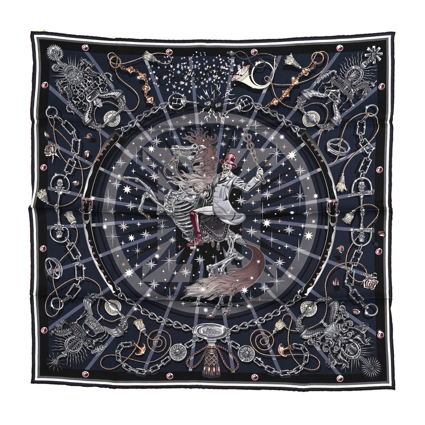 Silk Vintage C'Est La Fete Scarf 70 Bleu Nuit Gris Prune
