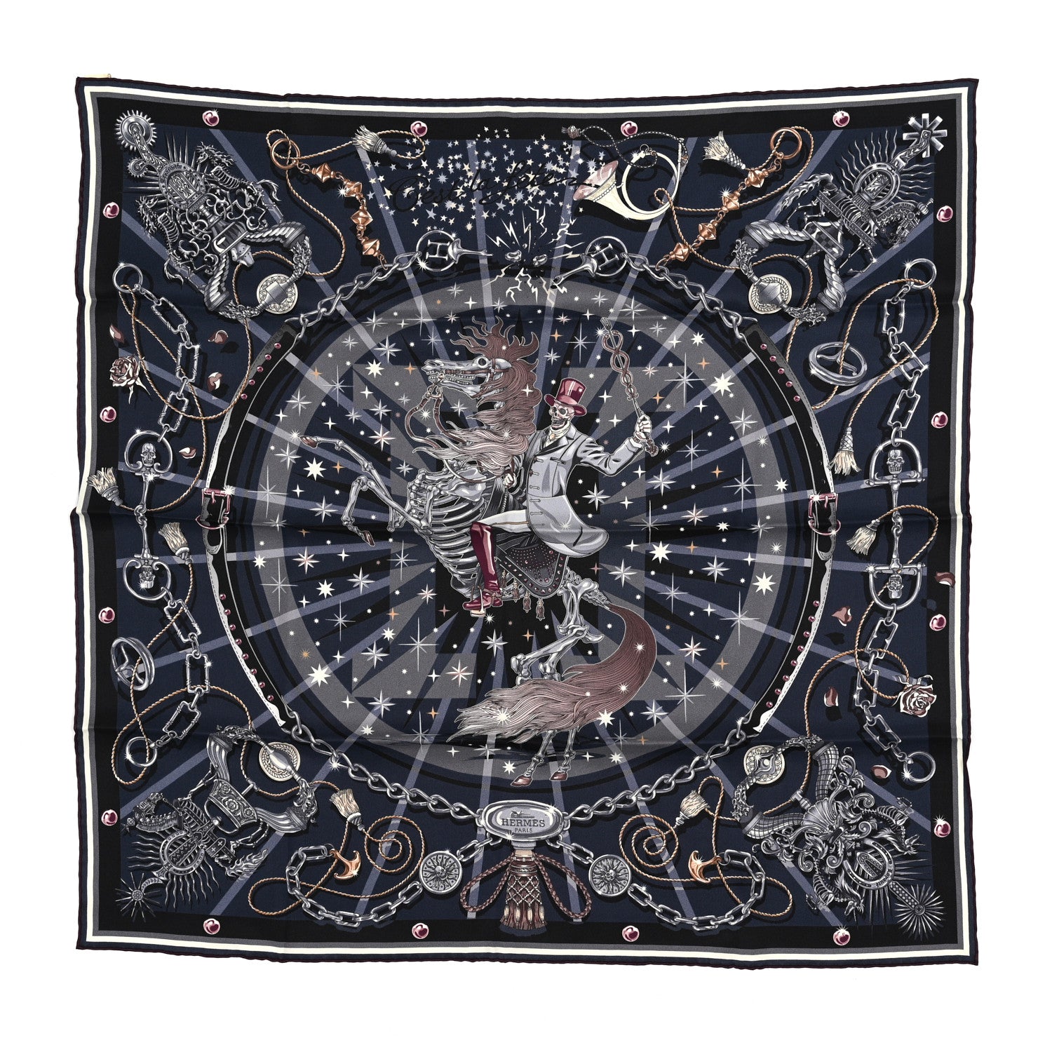 Hermes Silk Vintage C'Est La Fete Scarf 70 Bleu Nuit Gris Prune 1 of 5